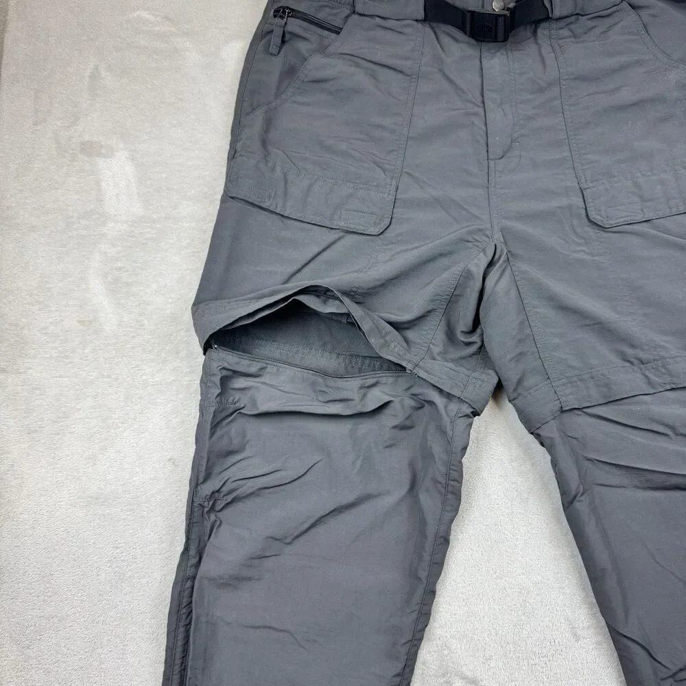 The North Face Mens XL Long Grey Convertible Zip Off Hiking Cargo Pants Nylon